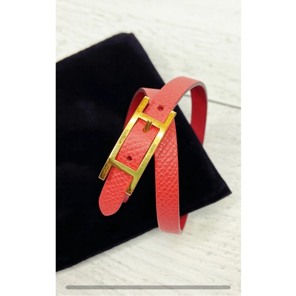 Hermès Red Hapi 2 Wrap Logo Bracelet